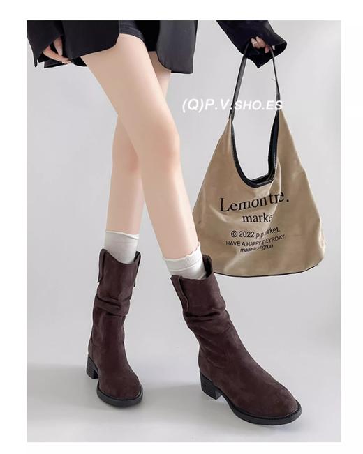 雪梵莱 【废土风美拉德堆堆靴】秋冬气质中筒 4cm跟高修饰腿型 显腿直显腿细  经典复古潮流百搭#Z 商品图4