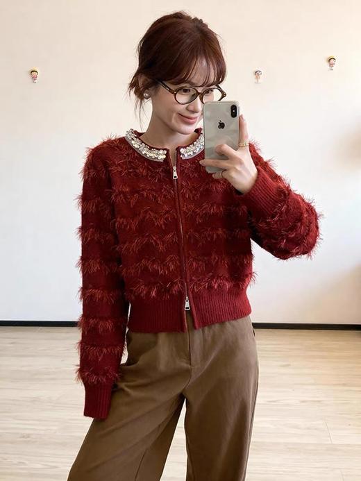 青乔慕染&财阀千金亮片领流苏双拉链毛衣N1376 商品图3