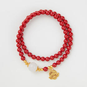 朱砂和田玉双圈手链