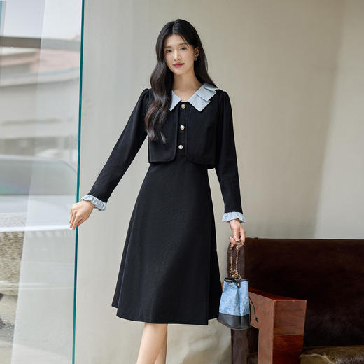 奢姿大码女装2026冬季减龄娃娃领拼接连衣裙胖妹妹灯芯绒时尚裙子9954853795 商品图1