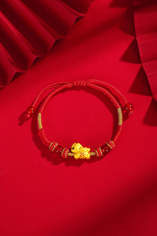 Winy 足银镀金 + 红玉髓 + 珐琅 鸿运金驹跨年手链 红绳编织可调节 带证书 新年好运饰品 商品图2