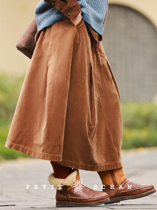 PETIT SCHAN小闪 CLO#1006 Hot latte 热拿铁 纯棉平绒染色抽绳立裁伞裙 商品图1