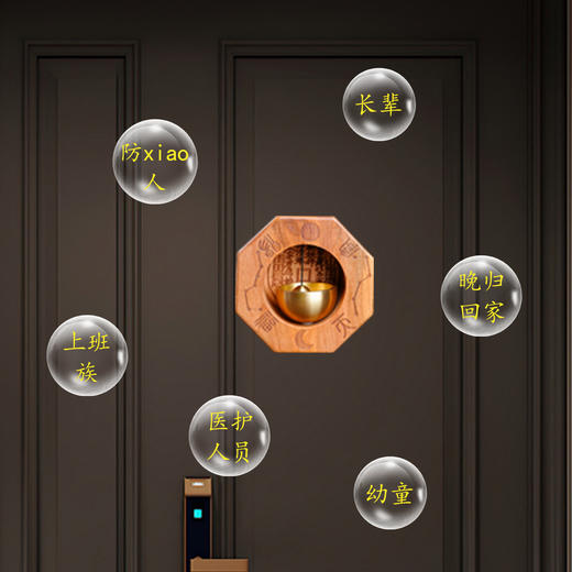 雷桃木山gui花钱铃铛门挂木雕太极八gua复古门铃家居摆件 商品图3