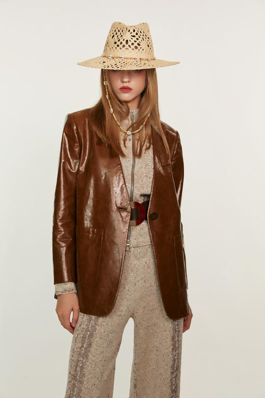 SAFICOO 优雅干练 摩登气质 直身型皮衣 商品图0