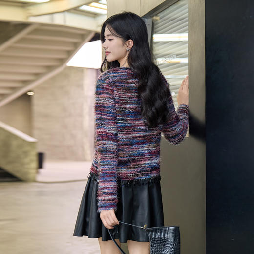 奢姿大码女装2025冬季时尚彩条流苏边针织衫胖妹妹气质减龄上衣9954235249 商品图3