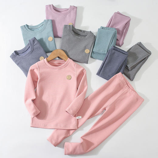 【柔软锁温，舒适好穿】秋冬新款儿童条纹家居服暖绒套装男女童秋衣秋裤保暖内衣套装 商品图0