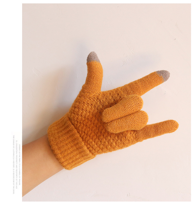 手套女冬季加绒加厚韩版防寒可爱骑行触屏保暖毛线针织