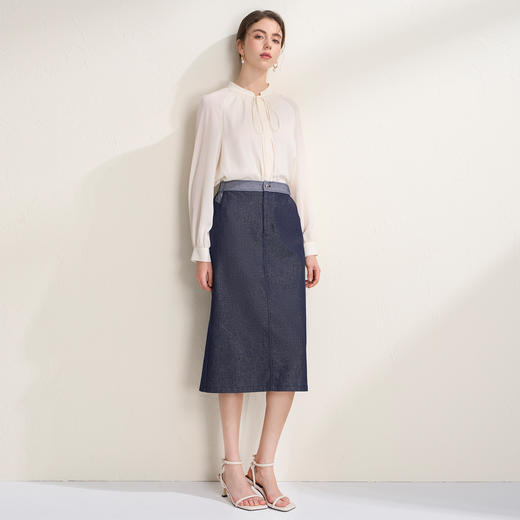 EITIE爱特爱复古亮丝牛仔a字显瘦通勤百搭2026春季新款半身裙A2606107 商品图3