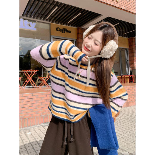 <曾小咸推荐>2.23现货秒杀 ！微信超特价！韩系撞色条纹设计毛衣 日常179.99 立减90 秒杀89.99！！ 商品图1
