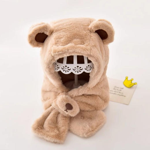 【可爱保暖❗️儿童帽子围巾一体套装】加绒加厚，防风御寒，暖和过冬！宝宝冬季男孩女童小熊毛绒帽卡通儿童帽 商品图3