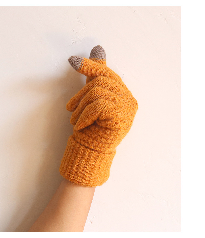 手套女冬季加绒加厚韩版防寒可爱骑行触屏保暖毛线针织