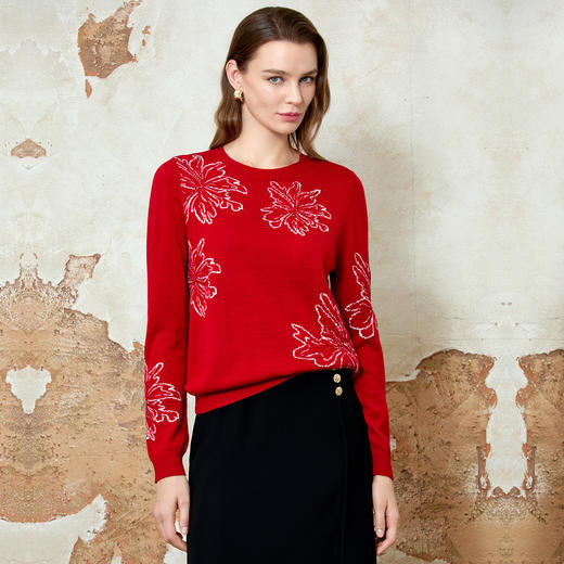 EITIE爱特爱2025春季新款时尚休闲宽松印花圆领舒适显瘦针织衫毛衣8101801 商品图1