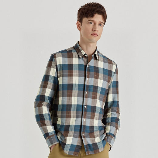 【100%棉】罗蒙男士长袖格子衬衫休闲时尚百搭舒适大众款日常百搭衬衣 商品图1