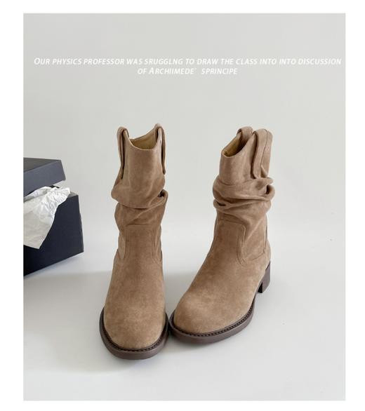 雪梵莱 【废土风美拉德堆堆靴】秋冬气质中筒 4cm跟高修饰腿型 显腿直显腿细  经典复古潮流百搭#Z 商品图5