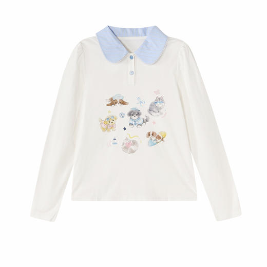 笛莎Deesha 童装女童T恤2026春新款甜美翻领萌宠印花T恤 商品图4