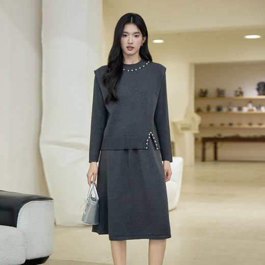 奢姿大码女装2025冬季时尚珍珠装饰针织套装胖妹妹气质减龄两件套9854953851 商品图4