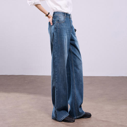 初语不易褪色牛仔裤女新款解构设计半破缝阔腿裤显瘦长裤 商品图2