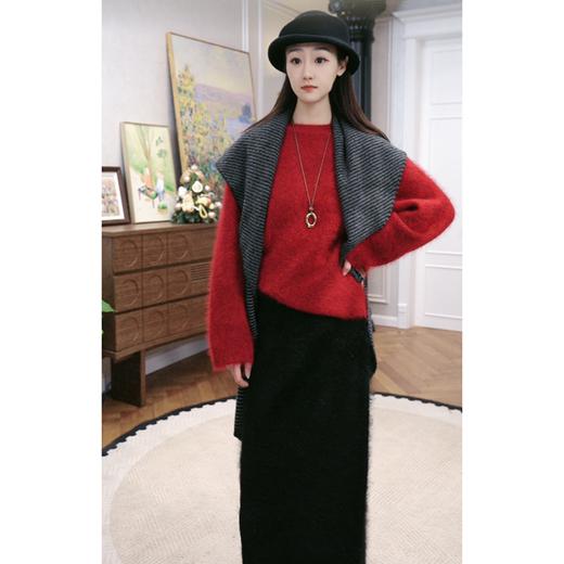 火桐hooton 鎏光韵红 花纱金丝山羊绒拉绒圆领上衣82789 商品图0