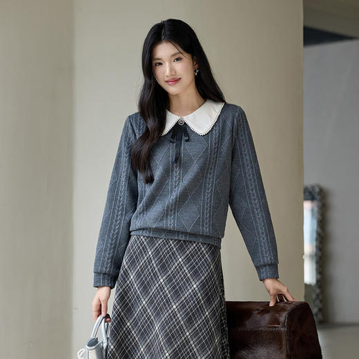 奢姿大码女装2025冬季减龄蝴蝶结娃娃领卫衣胖妹妹时尚休闲上衣9954253946A 商品图1