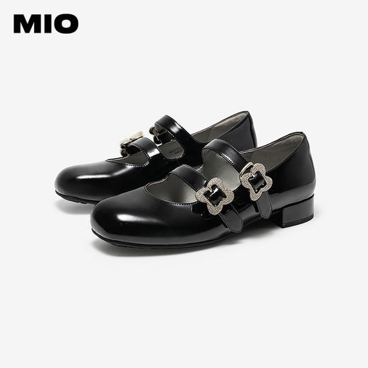 MIO米奥2026春季新款圆头粗跟甜美风多字式扣带花朵饰扣玛丽珍鞋M261413671 商品图2