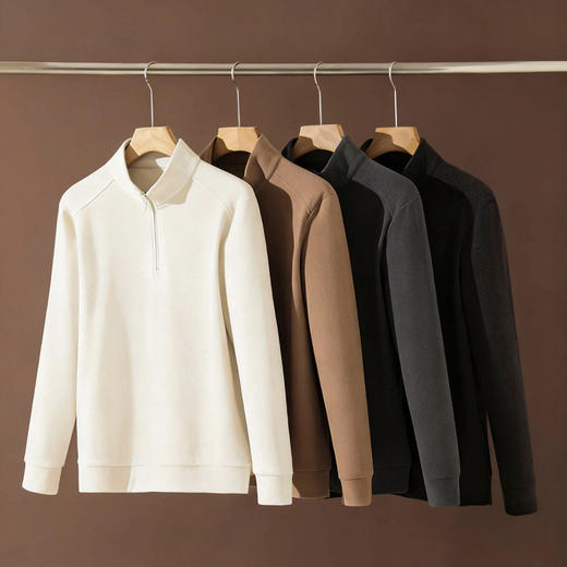 【老钱风！速暖速热科技绒】有型不臃肿！2025男士秋冬百搭半拉链立领卫衣！ 商品图0