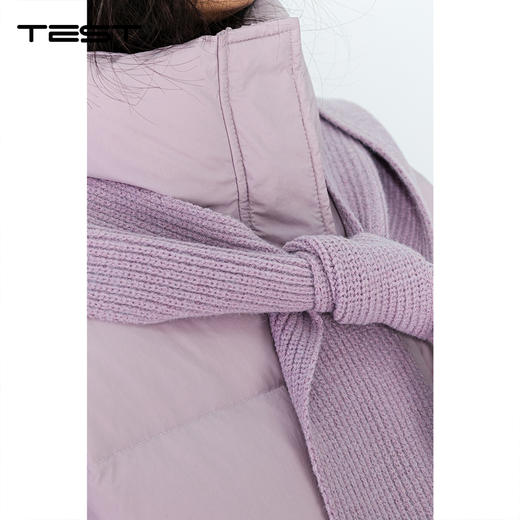 冬上新时尚温柔淡紫拼接坑条棉衣2254195 商品图3