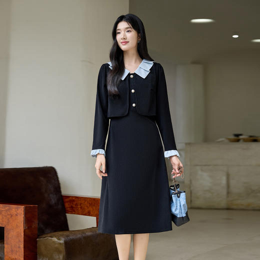 奢姿大码女装2026冬季减龄娃娃领拼接连衣裙胖妹妹灯芯绒时尚裙子9954853795 商品图0