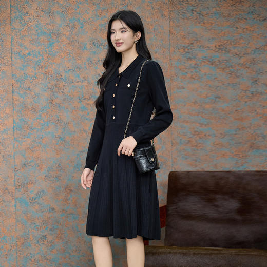 奢姿大码女装2025秋季减龄假口袋设计连衣裙胖妹妹翻领针织裙子9853891040 商品图1