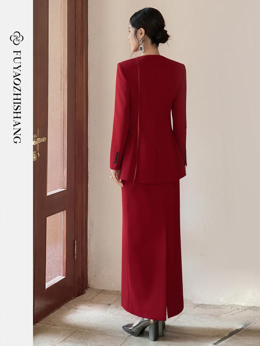 IWY/扶摇系列 羊毛西装外套女红色国风设计感西服镂空领中长款上衣冬FYCS707 商品图2