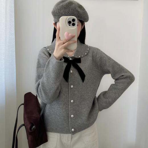 青乔慕染&减龄珍珠娃娃领蝴蝶结开衫N1388 商品图3