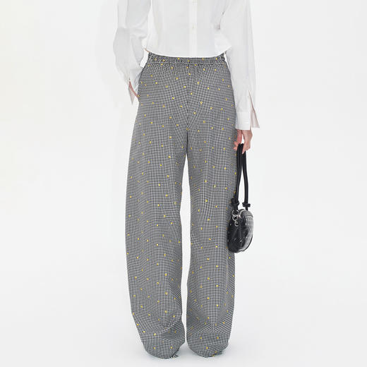 Herlian2025年秋季新品女士裤脚钉扣设计格纹绣花弯刀长裤 商品图3