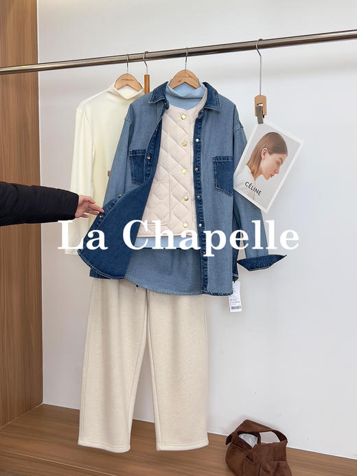 专柜实拍【撞色衬衫】拉夏贝尔/La Chapelle单宁回潮~复古牛仔衬衫长袖设计感宽松衬衣外套 商品图4