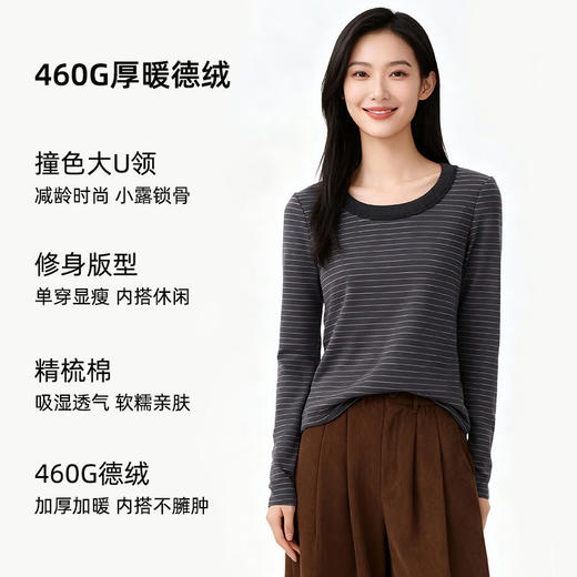 「自」全新升级【铂金会员128/天猫169/差价41】(12737)洛诗琳德绒保暖大U领打底衫2025秋冬玻尿酸亲肤显瘦打底上衣12737 商品图1