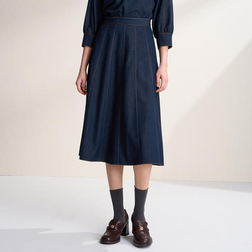 EITIE爱特爱高腰a字显瘦百搭仿牛仔面料2026春季新款半身裙A2606111 商品图1