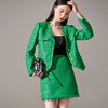 剩M 芳外优雅绿色小香风套装 单排扣短外套+流苏半裙两件套女1656 商品缩略图1