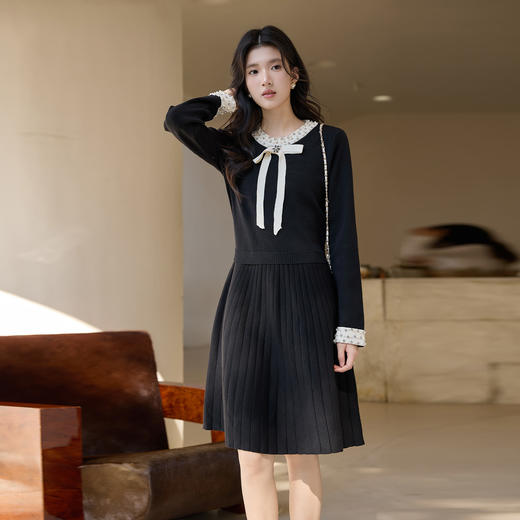 奢姿大码女装2026冬季减龄蝴蝶结时尚连衣裙胖妹妹钉珠针织裙子9854853898 商品图2