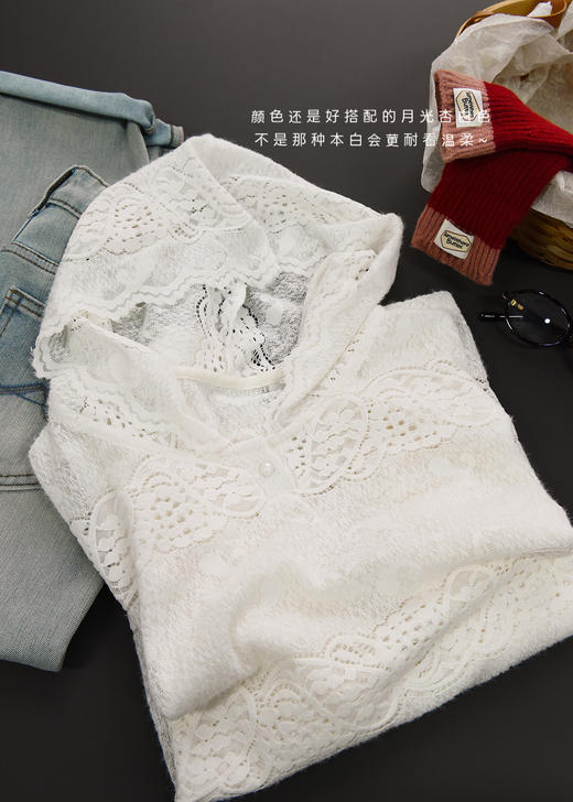 冬日里白月光绝美天使打底法式植绒蕾丝帽衫 商品图11