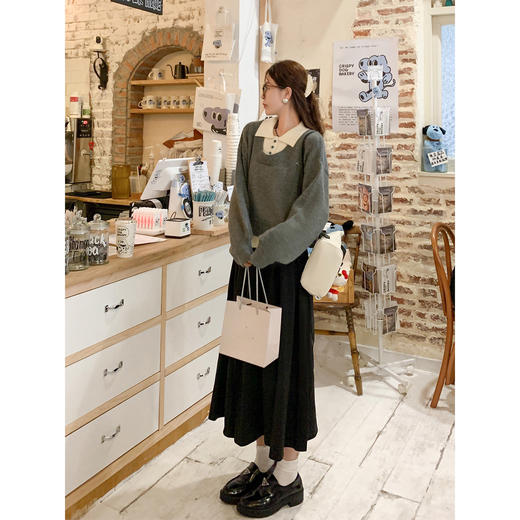 <曾小咸推荐>假两件灰色polo领毛衣 商品图2