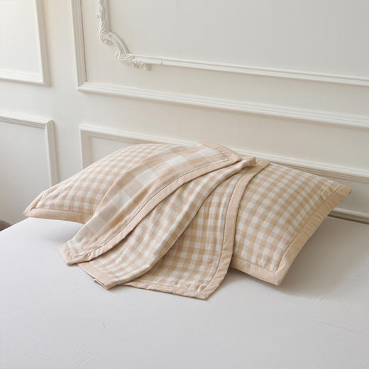  素道有机彩棉枕巾 | 2个装 棕色格子 78*52cm 五层纱布 双面可用 加宽包边工艺 透气柔软枕套 商品图1