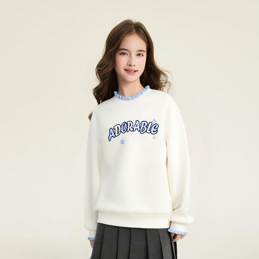 笛莎Deesha 童装女童卫衣2026春新款甜美撞色花边卫衣 商品图1