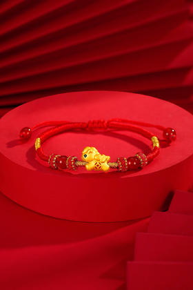 Winy 足银镀金 + 红玉髓 + 珐琅 鸿运金驹跨年手链 红绳编织可调节 带证书 新年好运饰品