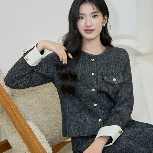 奢姿大码女装2025冬季小香风圆领套装胖妹妹时尚通勤百褶两件套装9954953885 商品图2