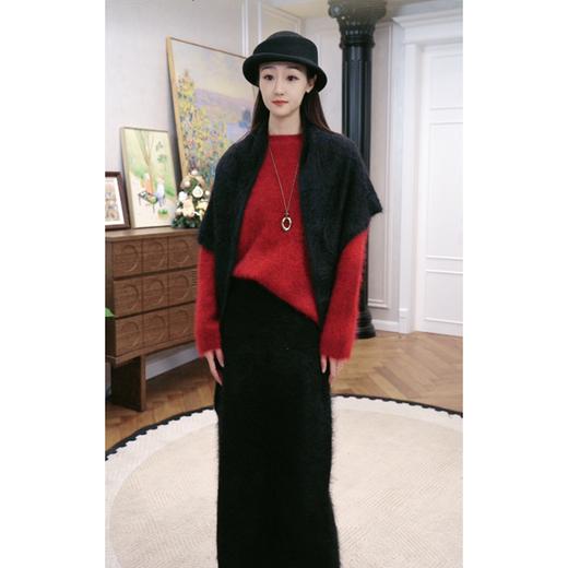 火桐hooton 鎏光韵红 花纱金丝山羊绒拉绒圆领上衣82789 商品图3