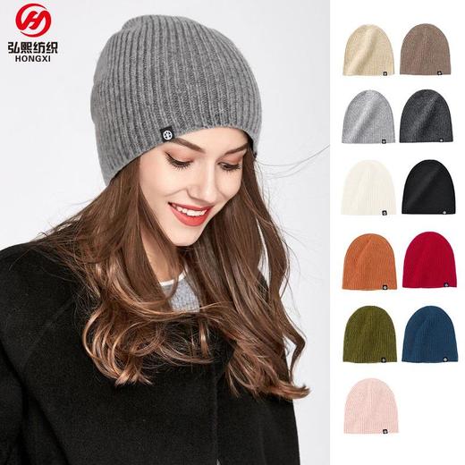 纯羊毛针织帽子冬季水桶帽时尚纯色户外保暖毛线套头护耳冷帽 商品图0