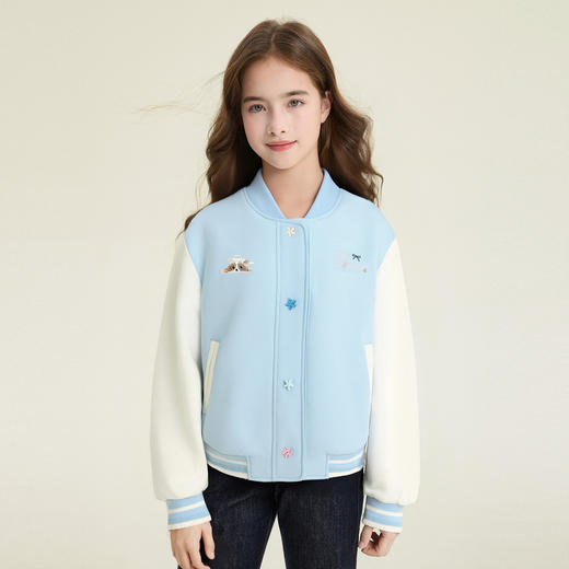 笛莎Deesha 童装女童外套2026春新款撞色拼接空气层棒球服外套 商品图0