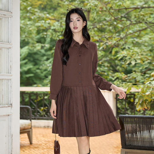 奢姿大码女装2025冬季气质翻领两件套胖妹妹百褶设计时尚复古套装9954994342AB 商品图2