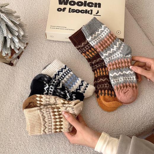 杏小の屿 冬日费尔岛羊毛袜子礼盒 加厚保暖 5双装 商品图4