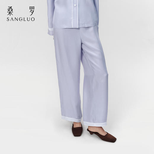 藤萝紫』桑罗撞色娃娃领睡衣套装桑蚕丝女长袖家居服外穿 商品图3