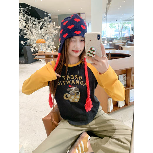 <曾小咸推荐>美式撞色长袖t恤上衣女 商品图0