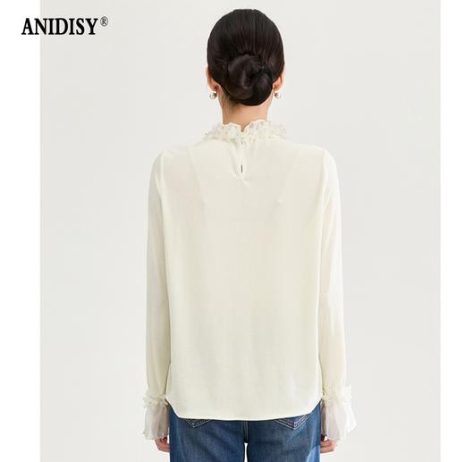 2026春装法式浪漫高贵洋气四方立绒衬衫蕾丝花瓣领上装 商品图2